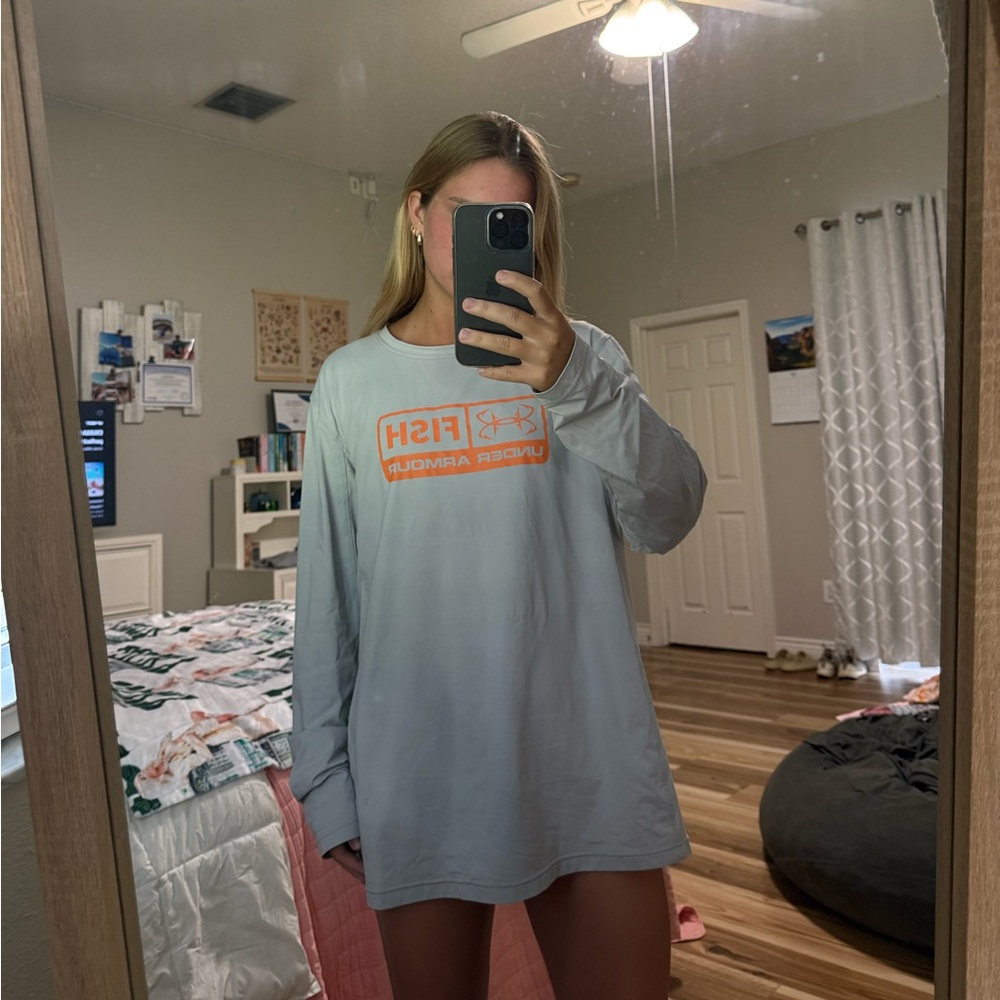 Under Armour Light Blue Long Sleeve with Orange Logo